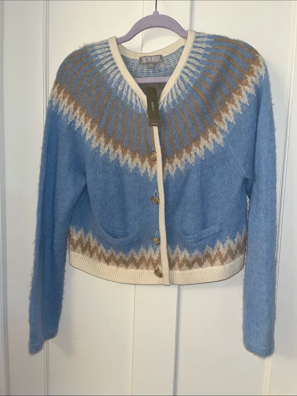 J. Crew Powder Blue & Cream Fair Isle Cardigan and Crop Top Set